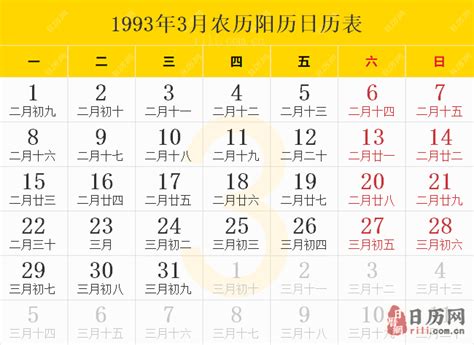 1993年农历|【1993年日历带农历】1993阳历阴历对照表